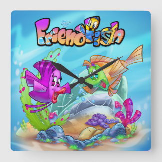 FriendFish cute cartoon fish  Square Wall Clock