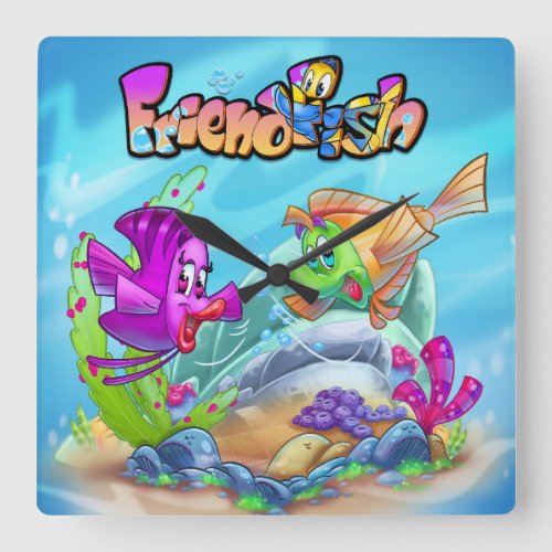 FriendFish cute cartoon fish  Square Wall Clock