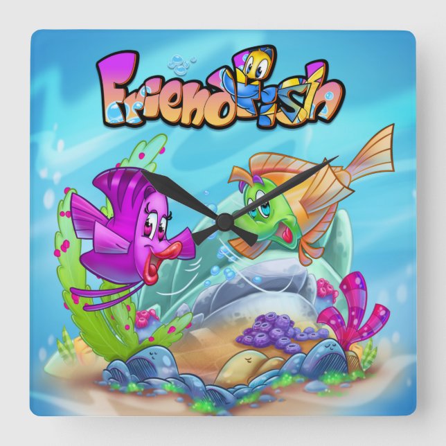FriendFish cute cartoon fish  Square Wall Clock (Front)
