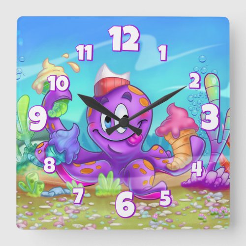 FriendFish cute cartoon fish Square Wall Clock