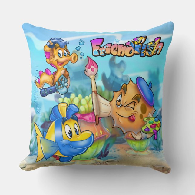 FriendFish cute cartoon fish  Throw Pillow (Front)