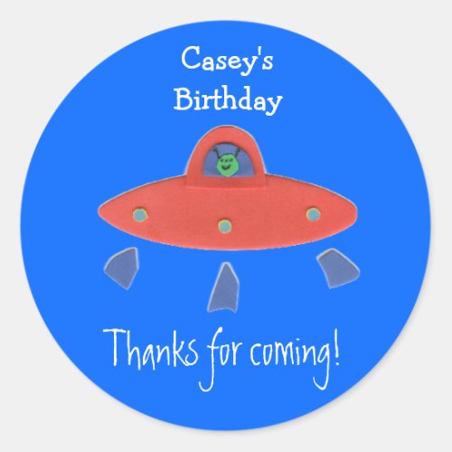 Friendly alien birthday favor label