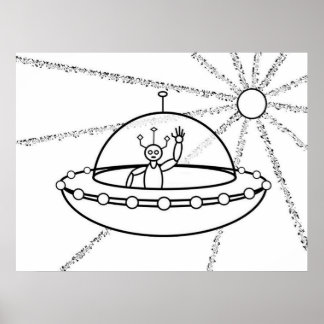 Friendly Alien in a Flying Saucer Poster
