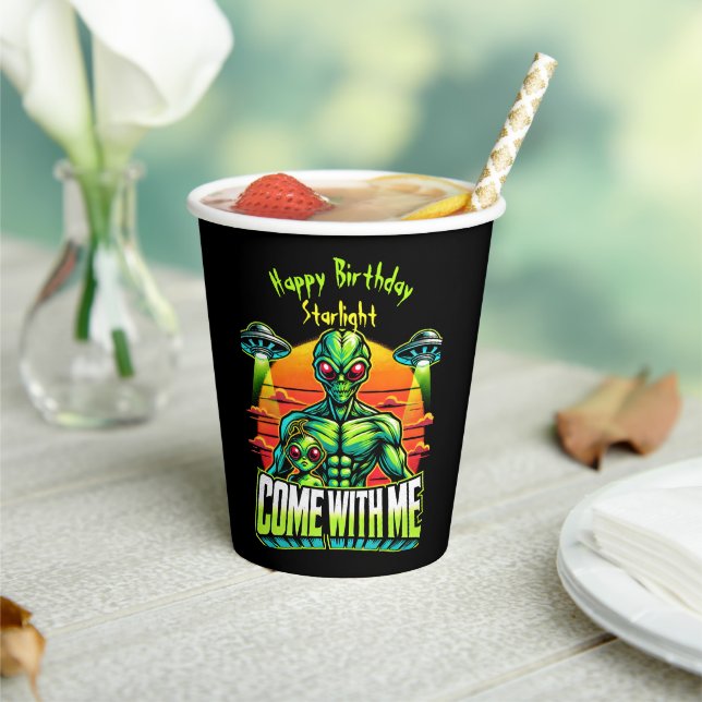 Friendly Aliens Explore Cosmic Adventures Paper Cups (Insitu)