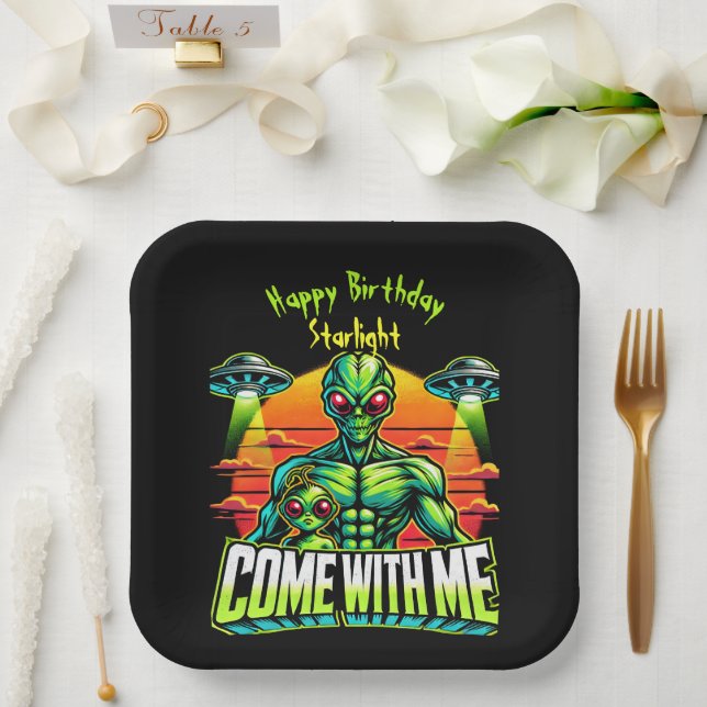 Friendly Aliens Explore Cosmic Adventures Paper Plates (Wedding)