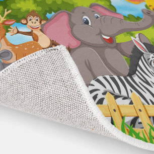 Friendly Animals in a Green Landscape Rug