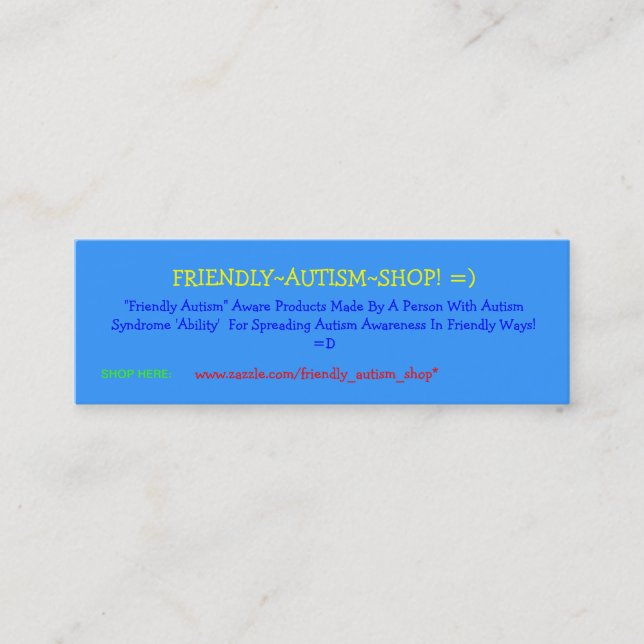 Friendly~Autism~Shop! =) Advertising Cards (Front)