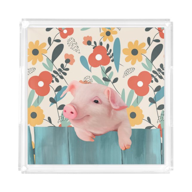 Friendly Baby Pig | Cute Baby Animal Acrylic Tray (Front)