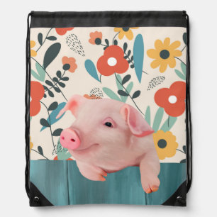 Friendly Baby Pig   Cute Baby Animal Drawstring Bag