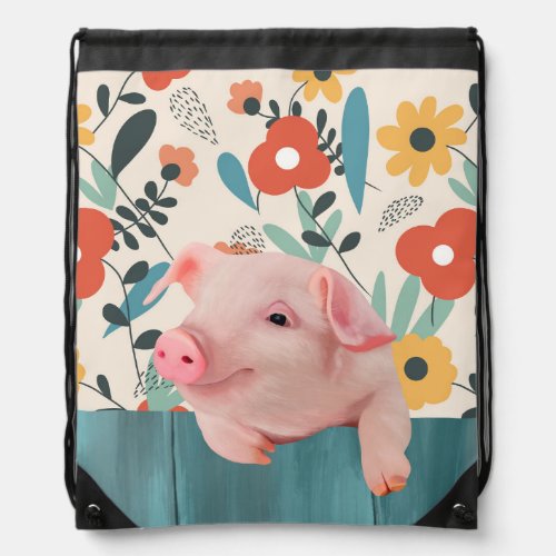 Friendly Baby Pig  Cute Baby Animal Drawstring Bag