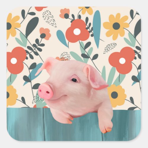 Friendly Baby Pig  Cute Baby Animal Square Sticker