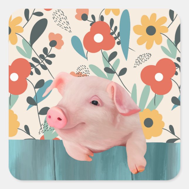 Friendly Baby Pig | Cute Baby Animal Square Sticker (Front)