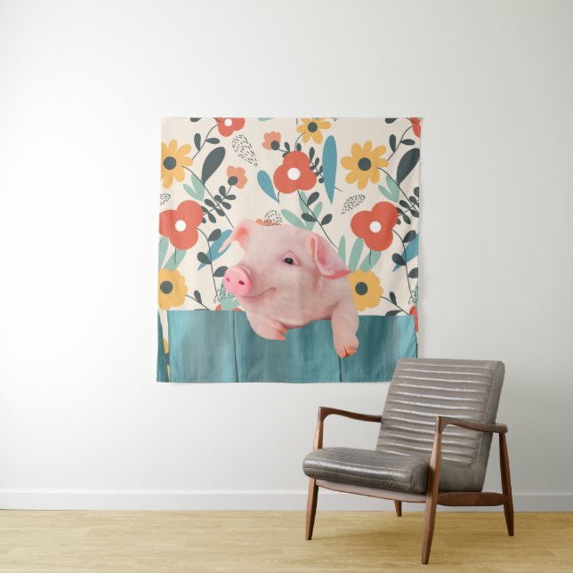 Friendly Baby Pig | Cute Baby Animal Tapestry (In Situ)