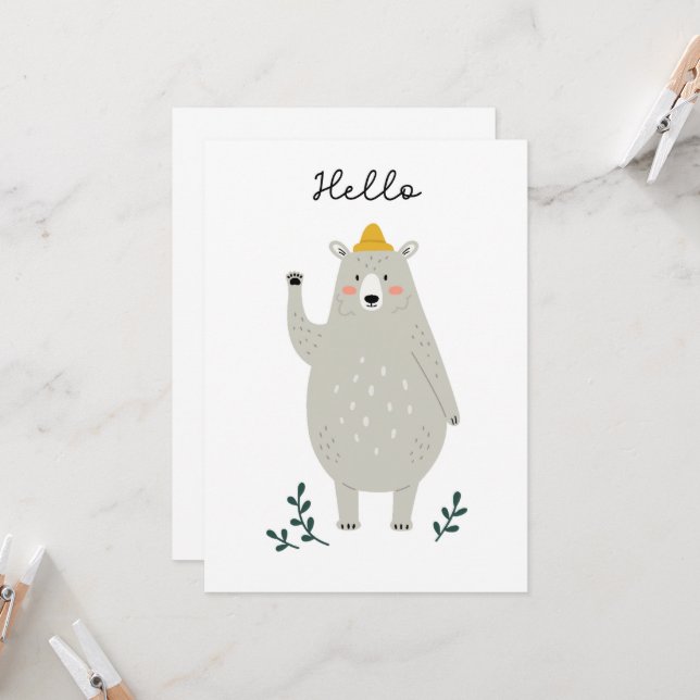 Friendly Bear - Hello greetings card for any child (Front/Back In Situ)