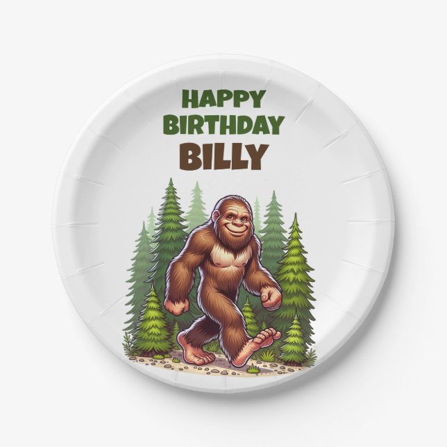 Friendly Bigfoot Birthday Paper Plates (Front)