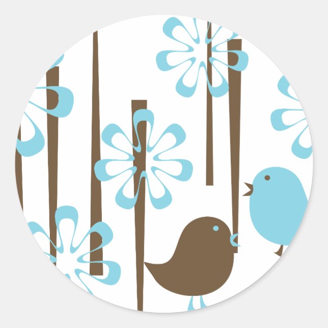Friendly Birds in Blue Classic Round Sticker (Front)