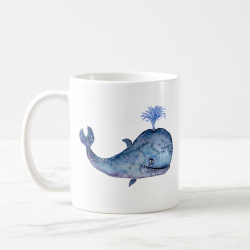 Friendly Blue Whale Watercolor Coffee Mug