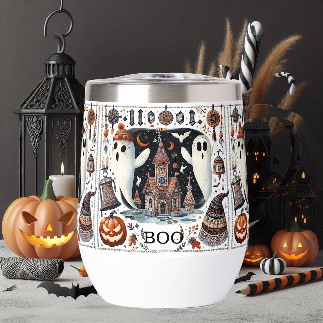 Friendly Boo Halloween Ghost Modern Script Spooky Thermal Wine Tumbler (Friendly Boo Halloween Ghost Modern Script Spooky Thermal Wine Tumbler)