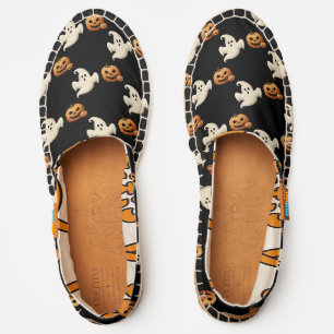 Friendly Boo Jack O Lantern Halloween Ghost Black Espadrilles