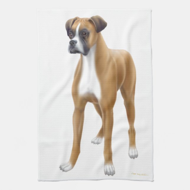 Friendly Boxer Dog Kitchen Towel (Vertical)