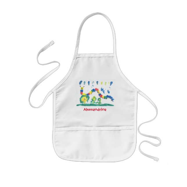 Friendly Bright Caterpillar with Custom Name Kids' Apron (Front)