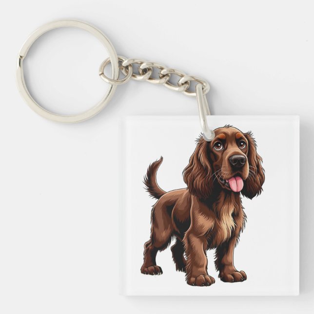 Friendly Brown Field Spaniel Cartoon Keychain (Front)