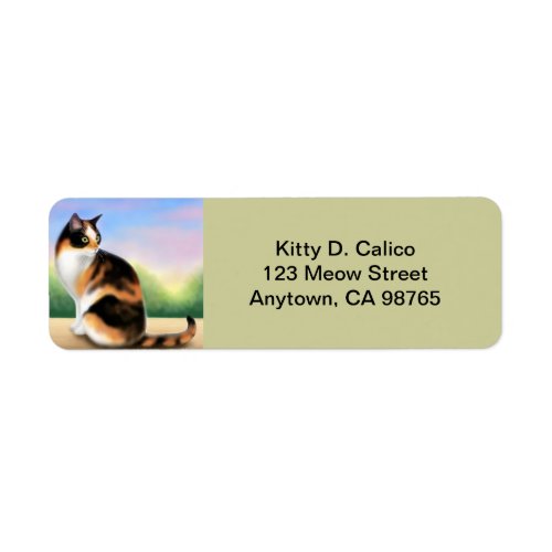 Friendly Calico Cat Customizable Label