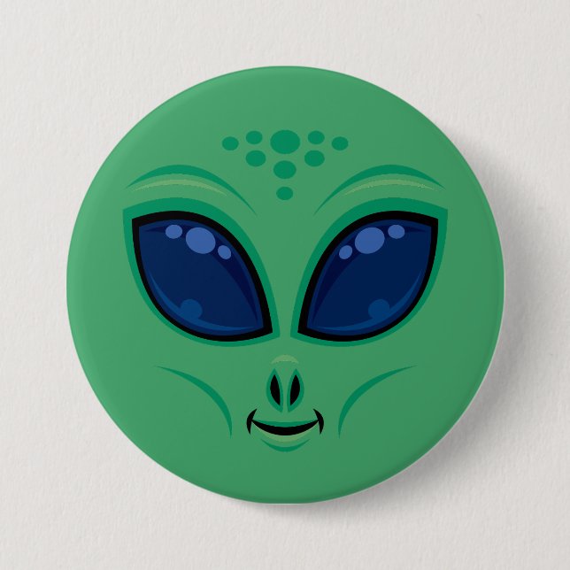 Friendly Cartoon Alien Face Button (Front)