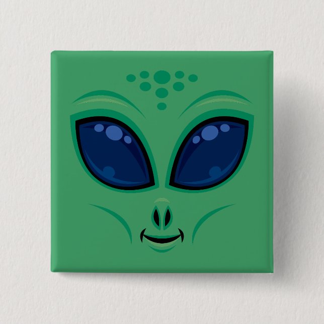 Friendly Cartoon Alien Face Button (Front)