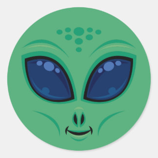 Friendly Cartoon Alien Face Classic Round Sticker
