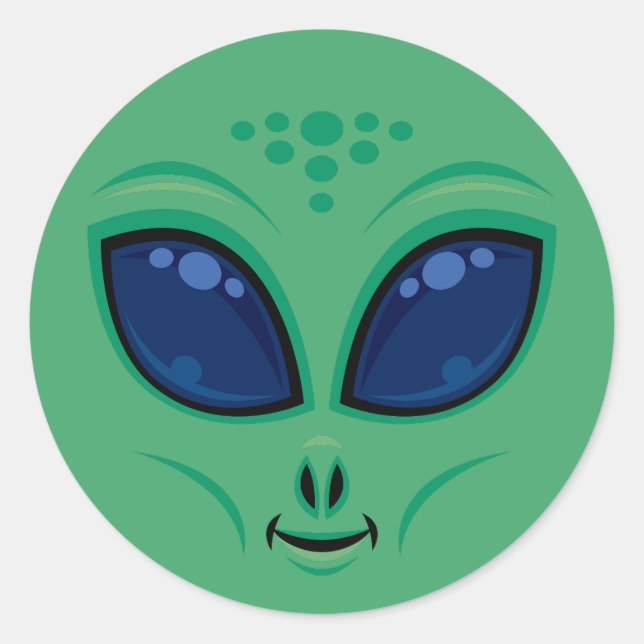 Friendly Cartoon Alien Face Classic Round Sticker (Front)