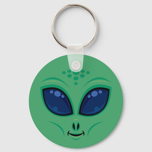Friendly Cartoon Alien Face Keychain (Front)