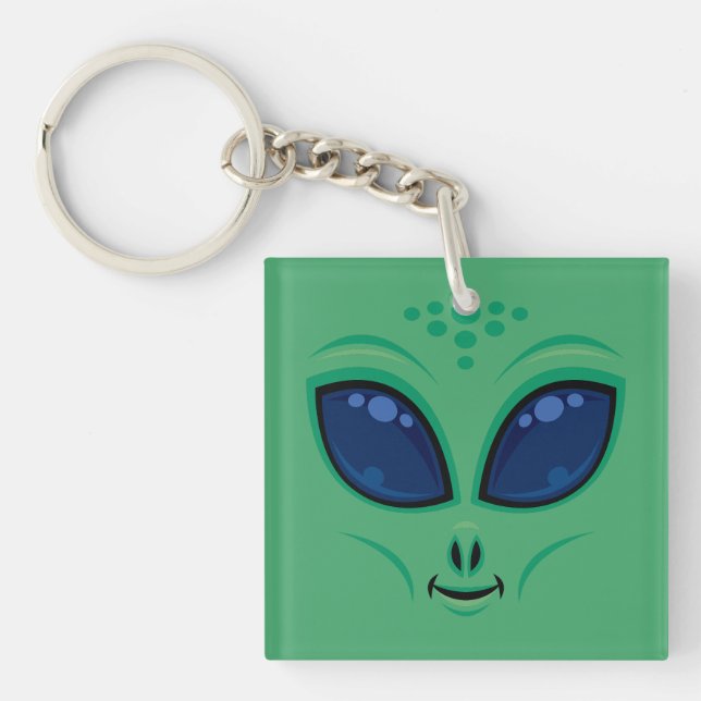Friendly Cartoon Alien Face Keychain (Front)