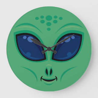 Friendly Cartoon Alien Face Large Clock