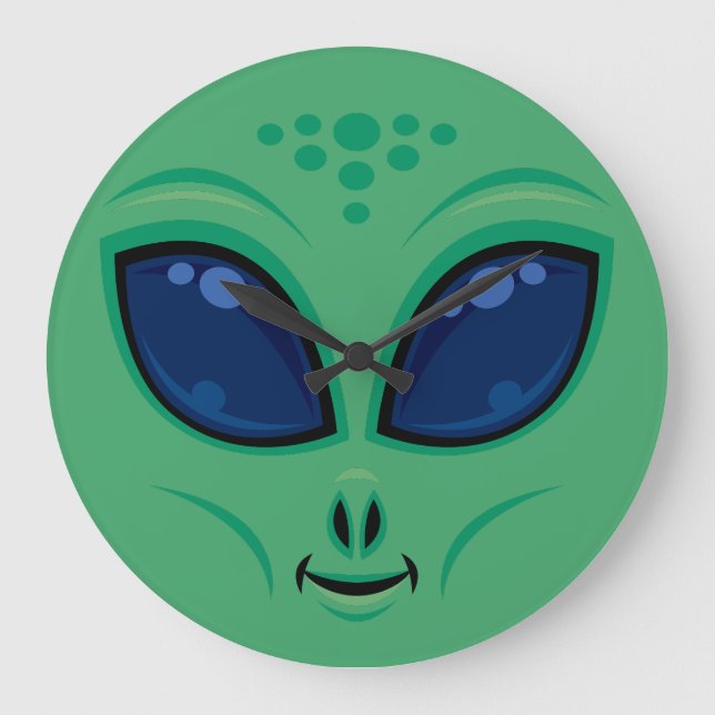 Friendly Cartoon Alien Face Large Clock (Front)