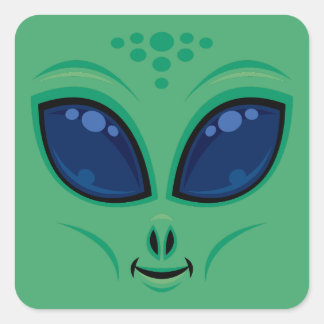 Friendly Cartoon Alien Face Square Sticker