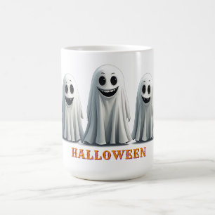 Friendly Cartoon Ghost Group Halloween Fun Night Coffee Mug