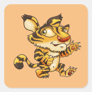 Friendly Cartoon Tiger Square Sticker