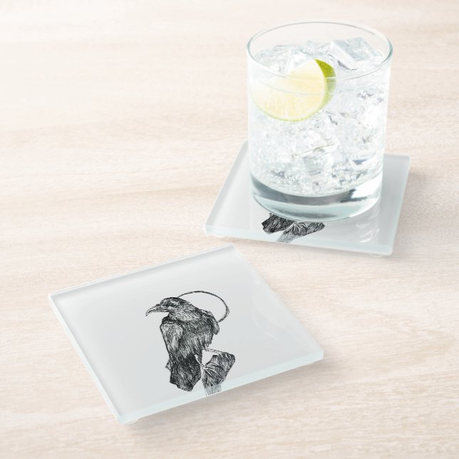 Friendly Crow Glass Coaster (Angled)
