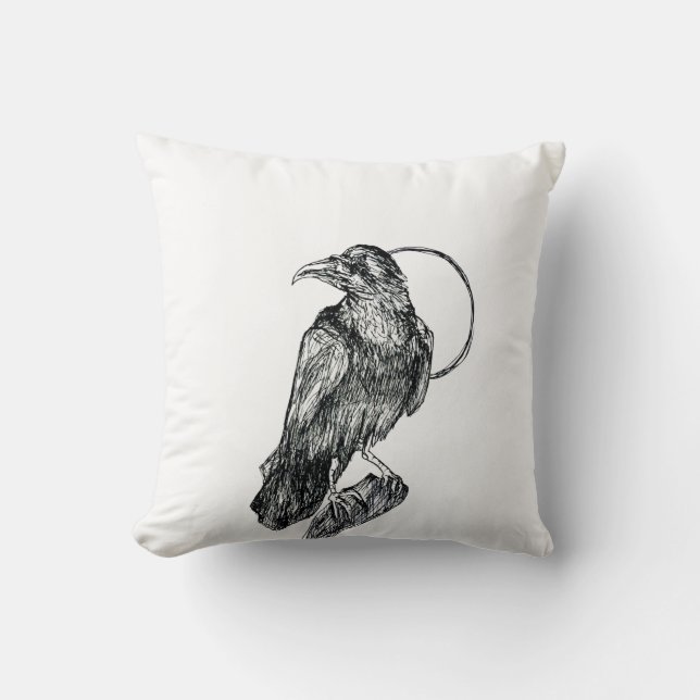 Friendly Crow Throw Pillow (Front)