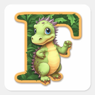 Friendly Dinosaur and the Letter F Square Sticker