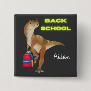 Friendly Dinosaur with Backpack "Back to School" Button