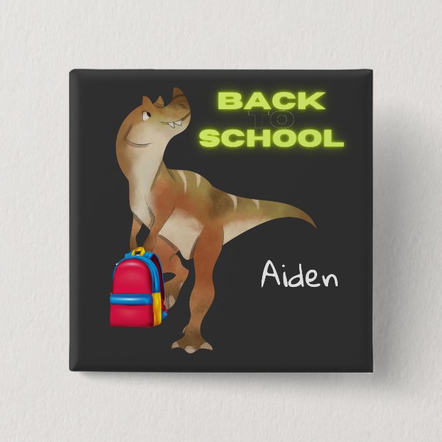 Friendly Dinosaur with Backpack "Back to School"   Button (Front)