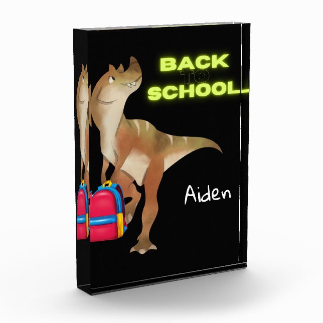 Friendly Dinosaur with Backpack "Back to School"   Photo Block (Left)