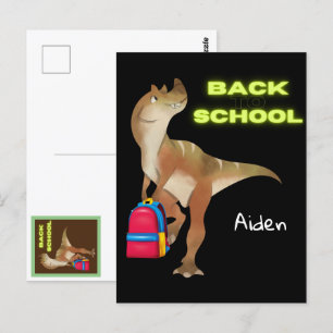 Friendly Dinosaur with Backpack "Back to School" Postcard