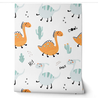Friendly Dinosaurs Cute Colorful Kids For Room Wallpaper