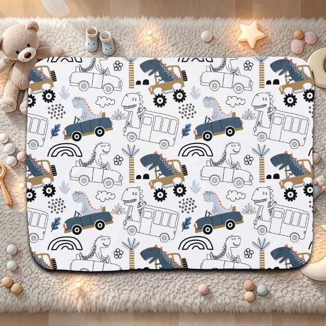 Friendly Dinosaurs in Cars Pattern Baby Blanket (Creator Uploaded)
