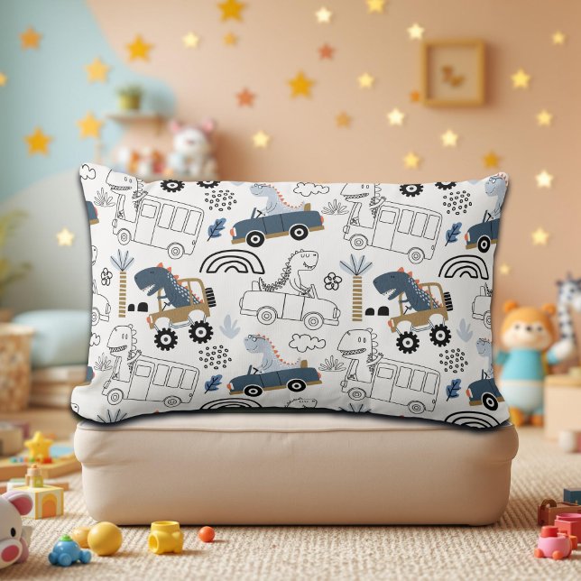 Friendly Dinosaurs in Cars Pattern Lumbar Pillow (Creator Uploaded)
