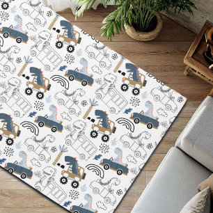 Friendly Dinosaurs in Cars Pattern Rug