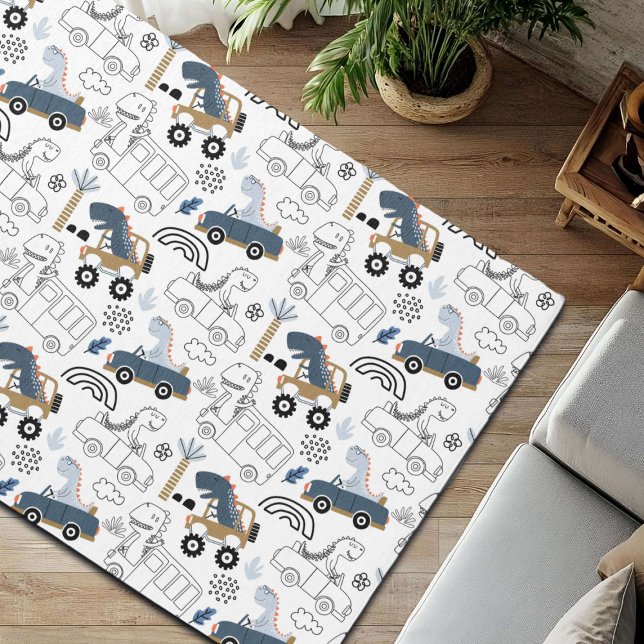 Friendly Dinosaurs in Cars Pattern Rug (Creator Uploaded)